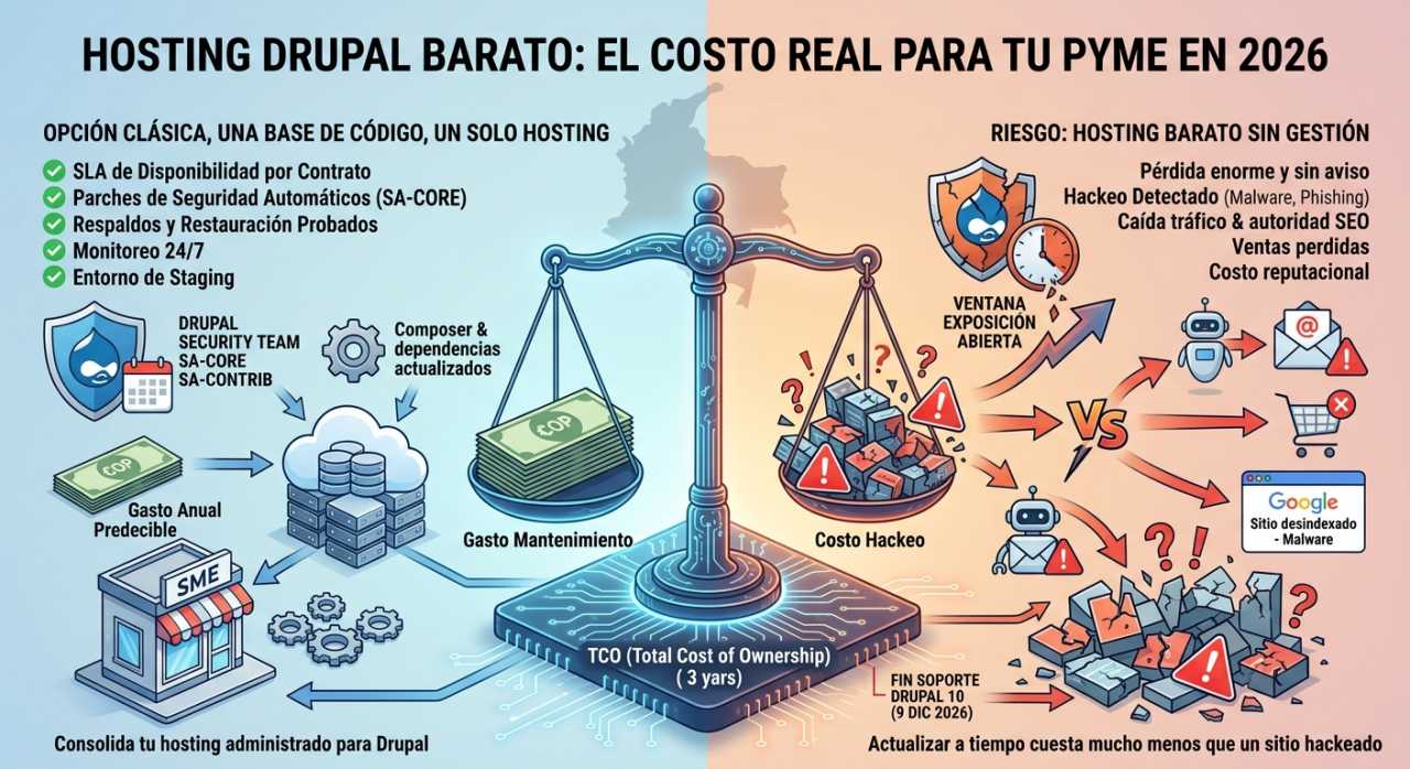 Hosting Drupal barato: el costo real para tu pyme en 2026
