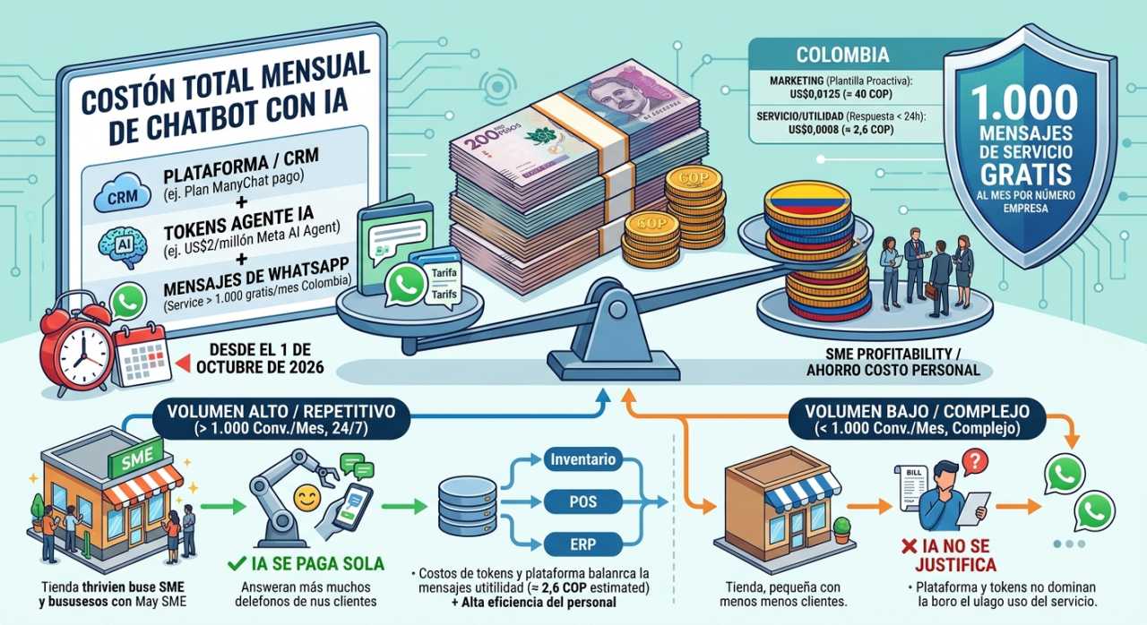 Portada del artículo «WhatsApp Business: cuánto cuesta la IA para tu pyme en 2026» en saibher.com