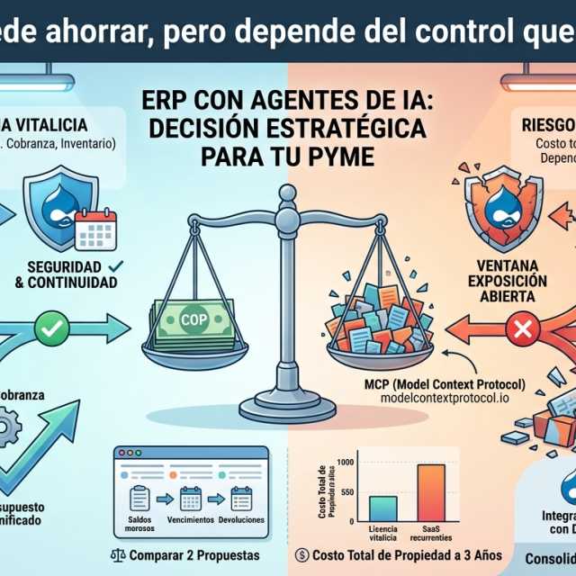 Portada del artículo «ERP con agentes de IA: ¿conviene para una pyme en 2026?» en saibher.com