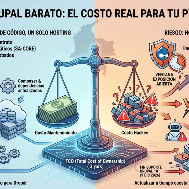 Portada del artículo «Hosting Drupal barato: el costo real para tu pyme en 2026» en saibher.com