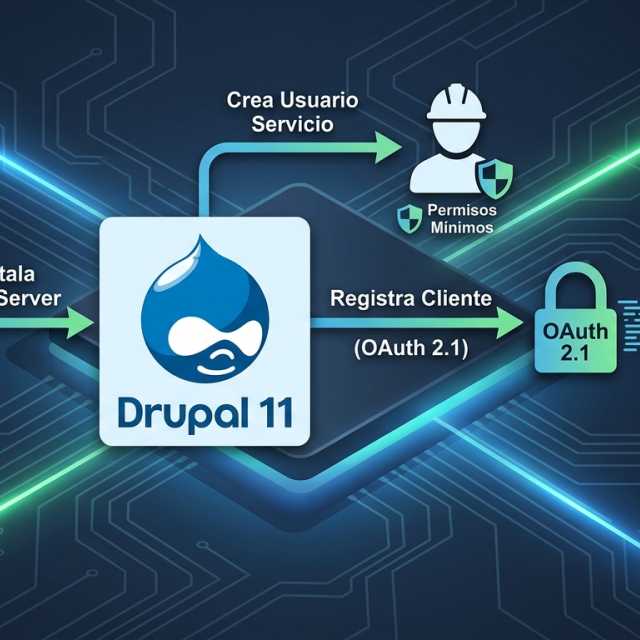 Portada del artículo «Drupal con MCP: conecta tu sitio a un agente de IA» en saibher.com