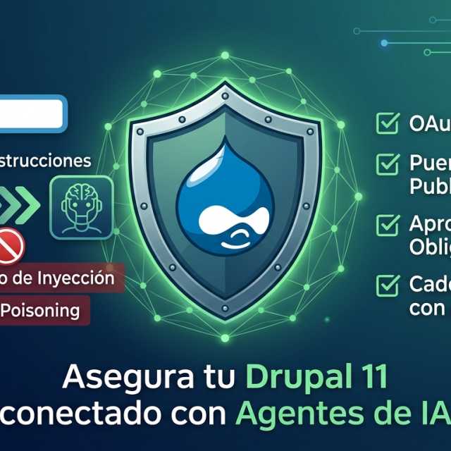 Portada del artículo «Drupal con IA: cómo blindar tu sitio contra prompt injection» en saibher.com